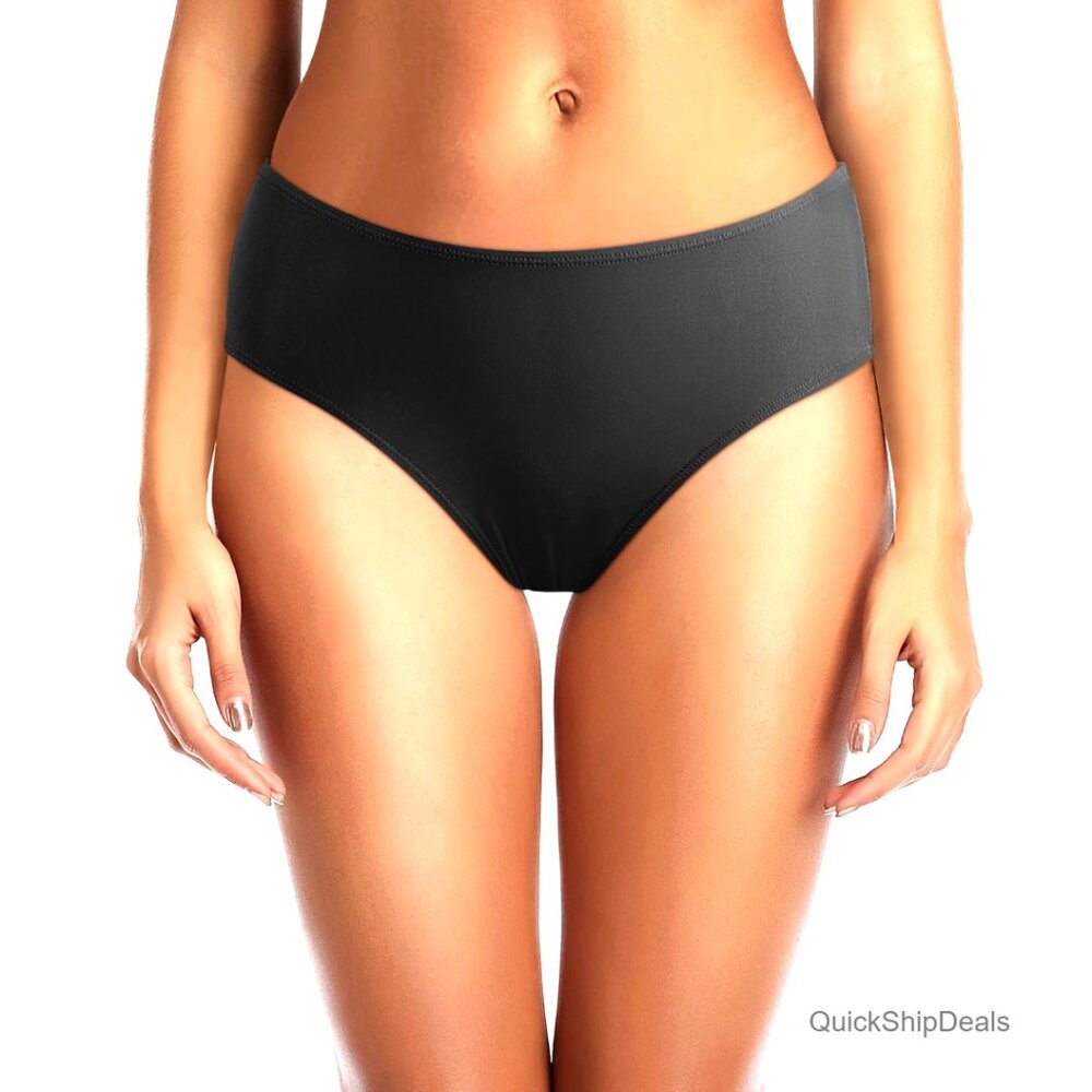 Mid Waist Ruched Bikini Bottoms Full Coverage Swimsuit Bottom Sizes XS-XXL